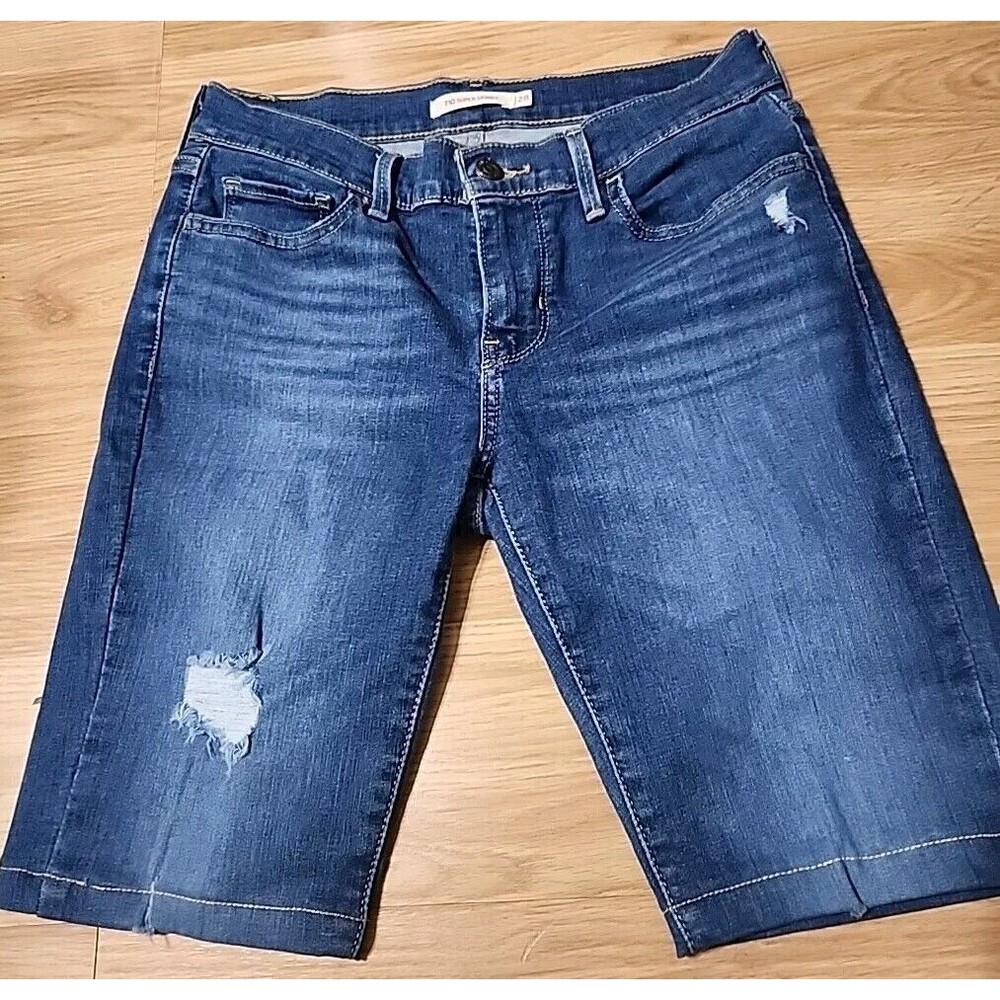 Levis Shorts Womens 6/28 Blue 710 Denim Jeans Super Skinny Distressed Festival